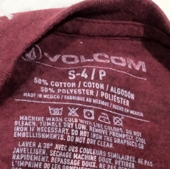 Volcom Dark Red Short Sleeve Tee Classic Crew Neck Kids Size Small - Picture 4 of 4